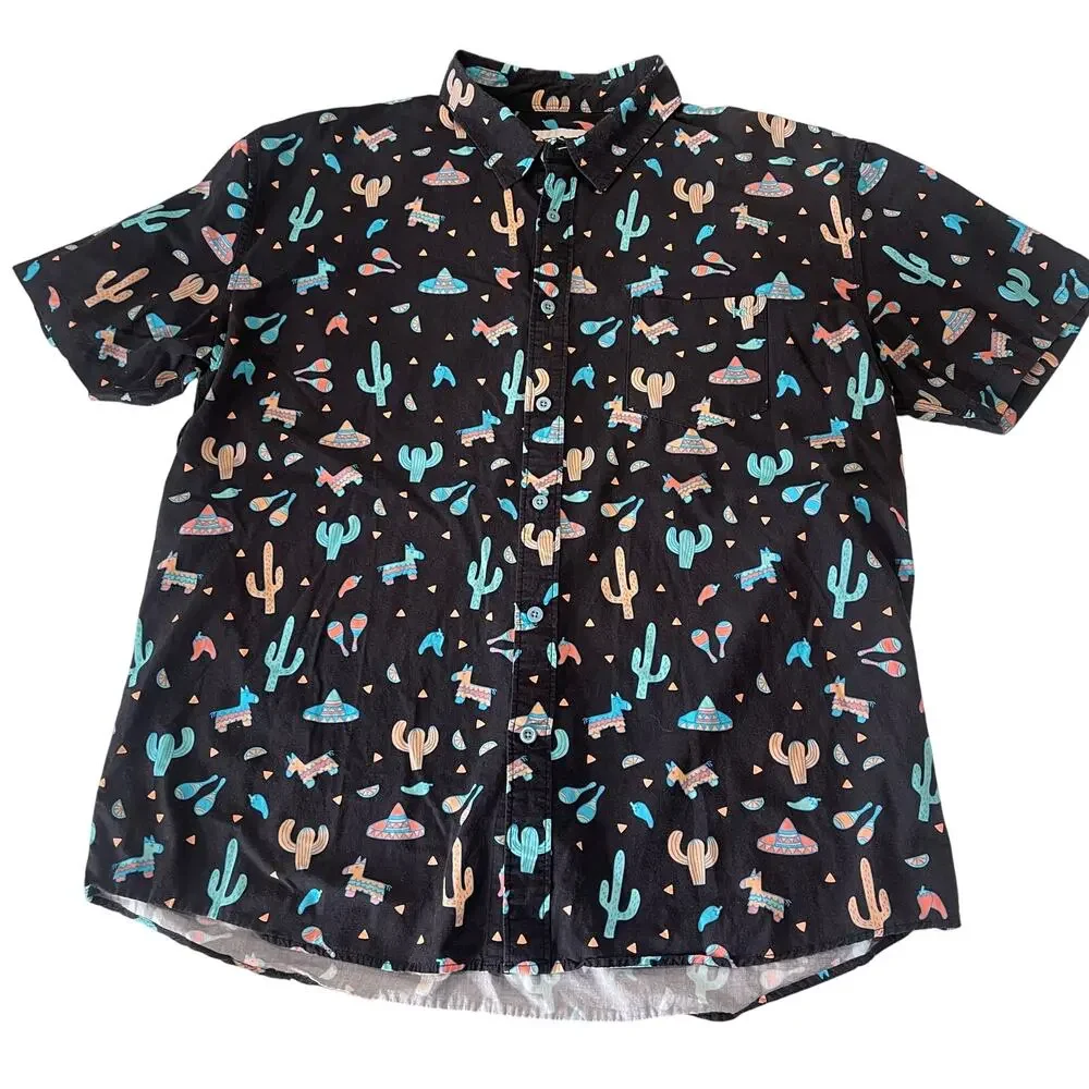 Tipsy Elves‎ Mens Midnight Fiesta Hawaiian Shirt Festive XXL